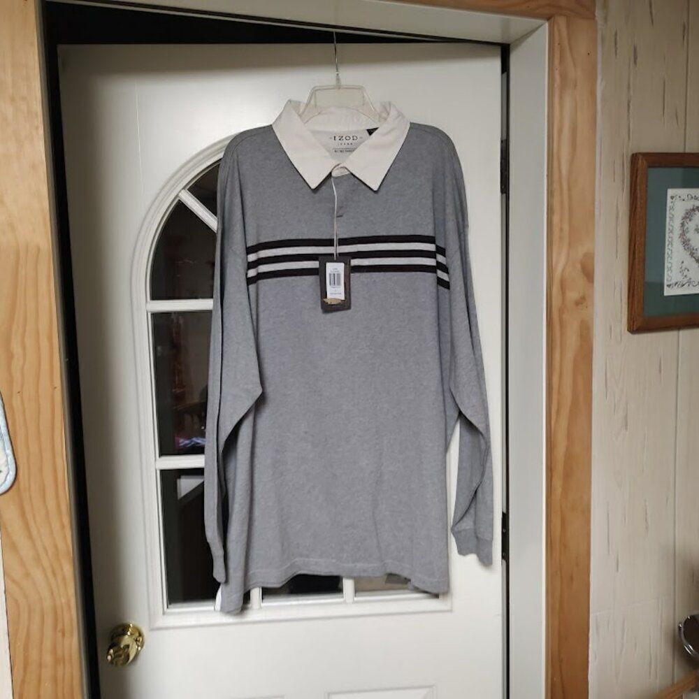 New Izod Retro Varsity Gray Long Sleeved Top Size Men's 3X